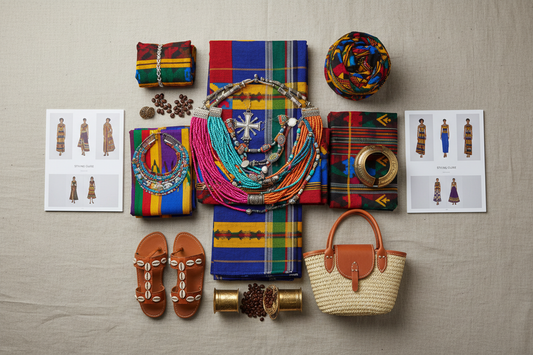 African fashion styling guide with traditional fabrics and accessories