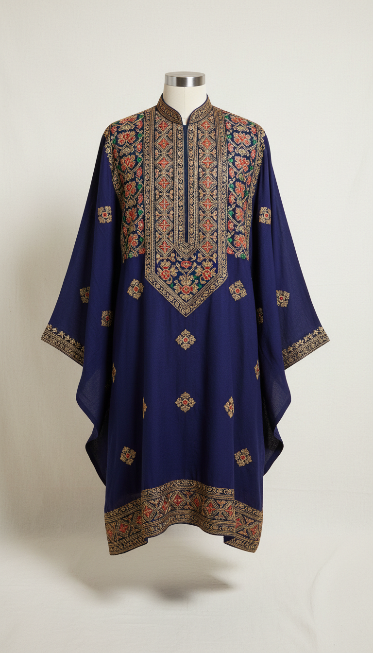 Cotton Dress with Gold Embroidery