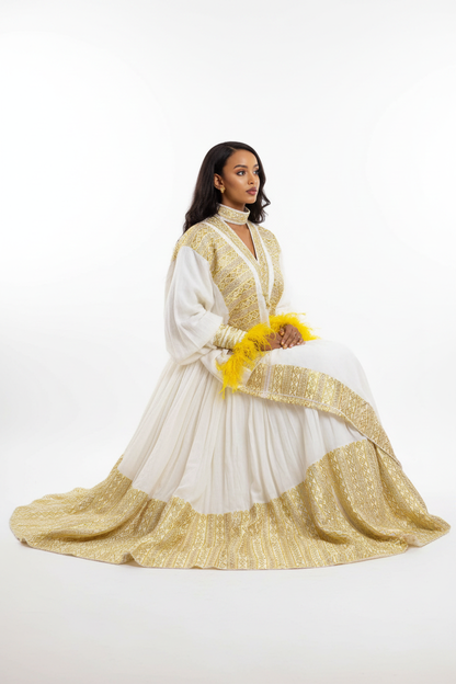 Habesha Kemis side view – white and gold